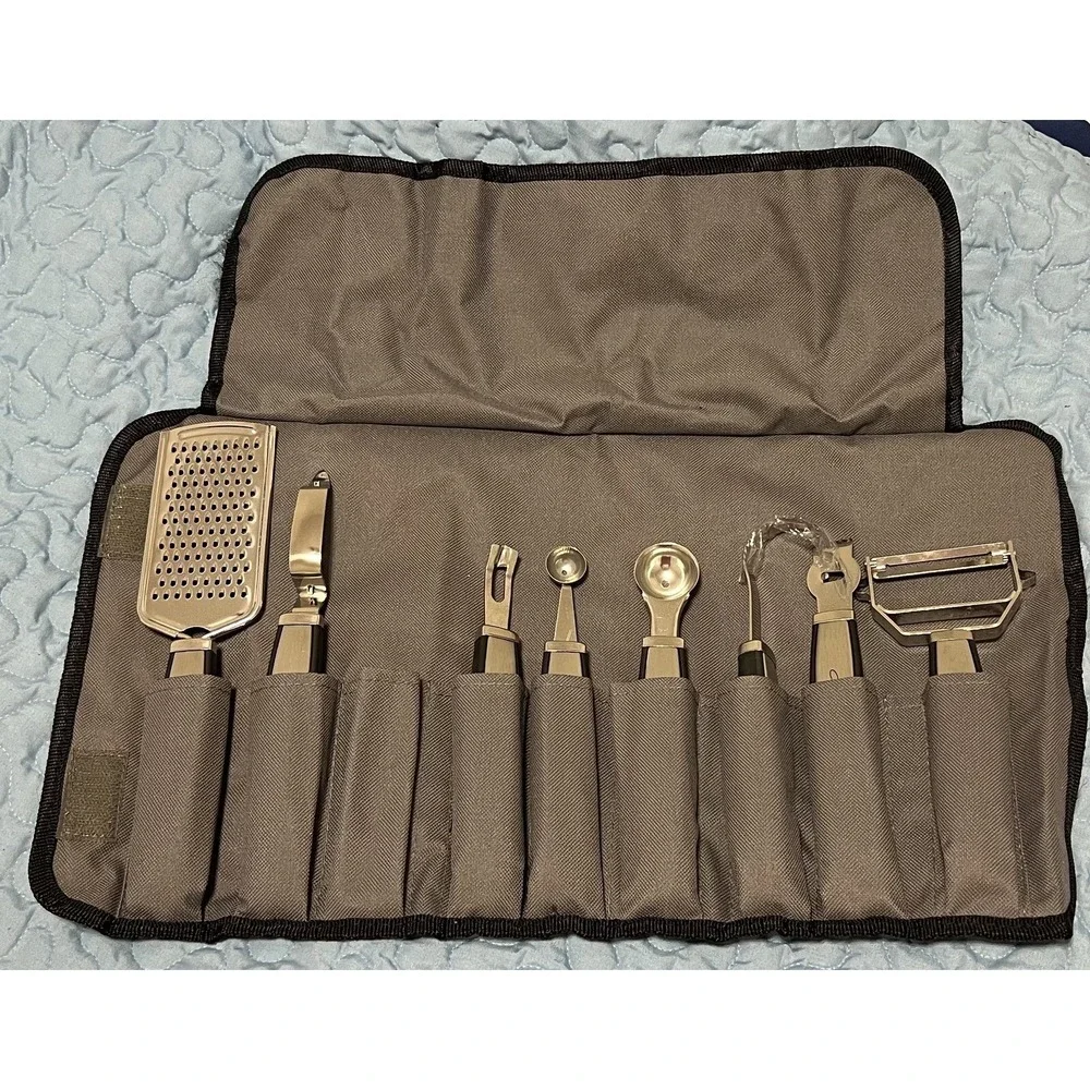 Wolfgang Puck Roll Up Carrying Case Garnish Bar Set No Scissors